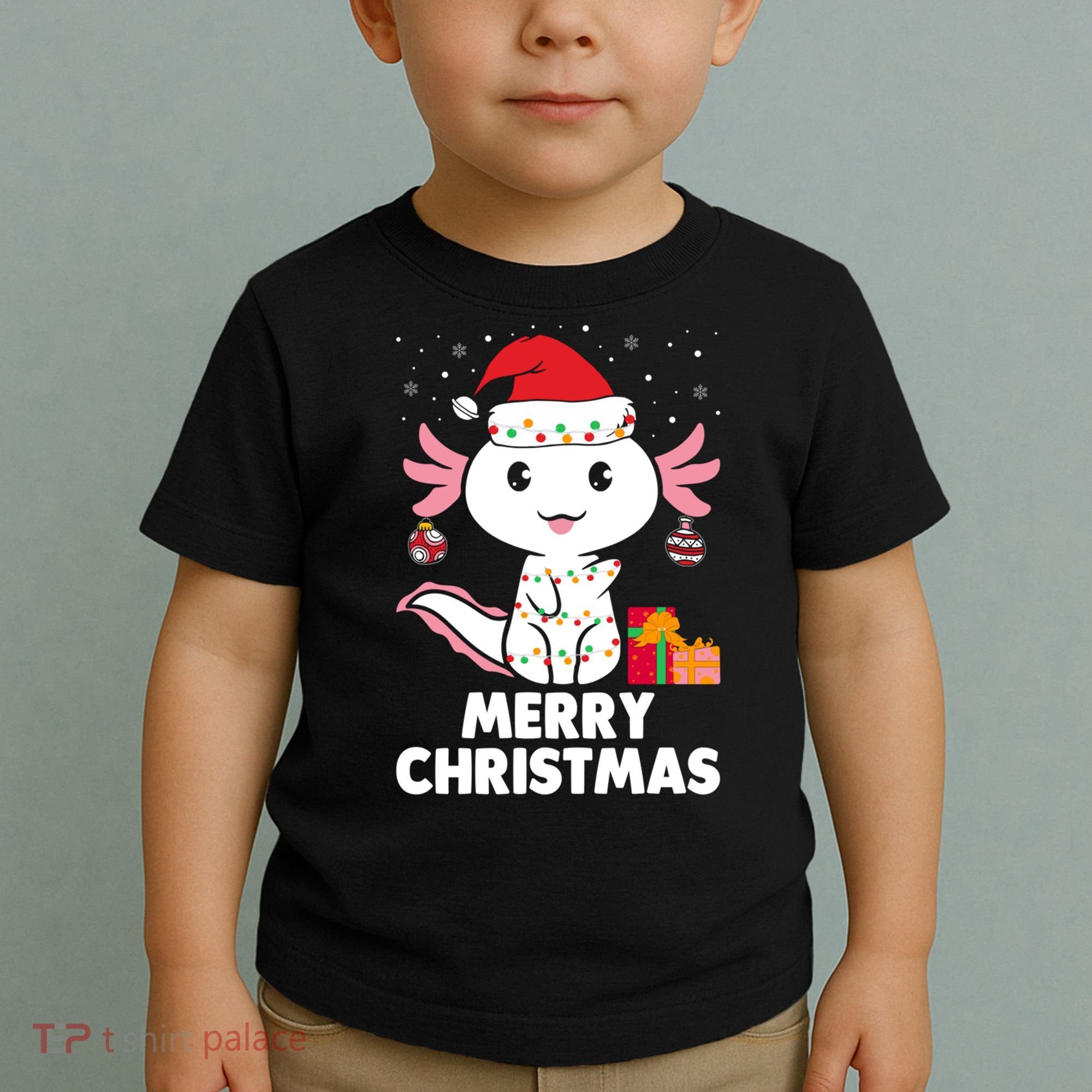 Merry Christmas Axolotl Santa Hat Christmas Salamander Fish Toddler T-Shirt