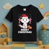 Merry Christmas Axolotl Santa Hat Christmas Salamander Fish Toddler T-Shirt thumb 3