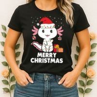 Merry Christmas Axolotl Santa Hat Christmas Salamander Fish Women's T-Shirt thumb 2