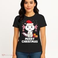 Merry Christmas Axolotl Santa Hat Christmas Salamander Fish Women's T-Shirt thumb 4