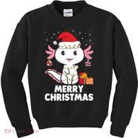 Merry Christmas Axolotl Santa Hat Christmas Salamander Fish Kids Sweatshirt thumb 0