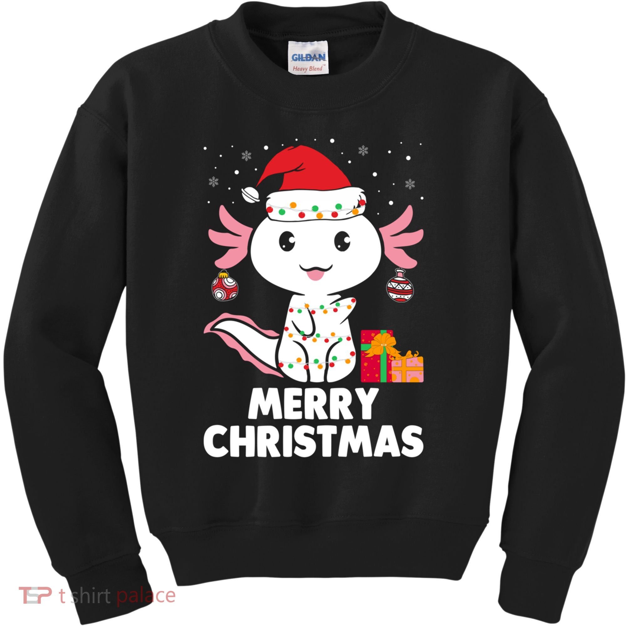 Merry Christmas Axolotl Santa Hat Christmas Salamander Fish Kids Sweatshirt