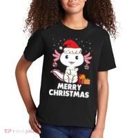 Merry Christmas Axolotl Santa Hat Christmas Salamander Fish Kids T-Shirt thumb 2