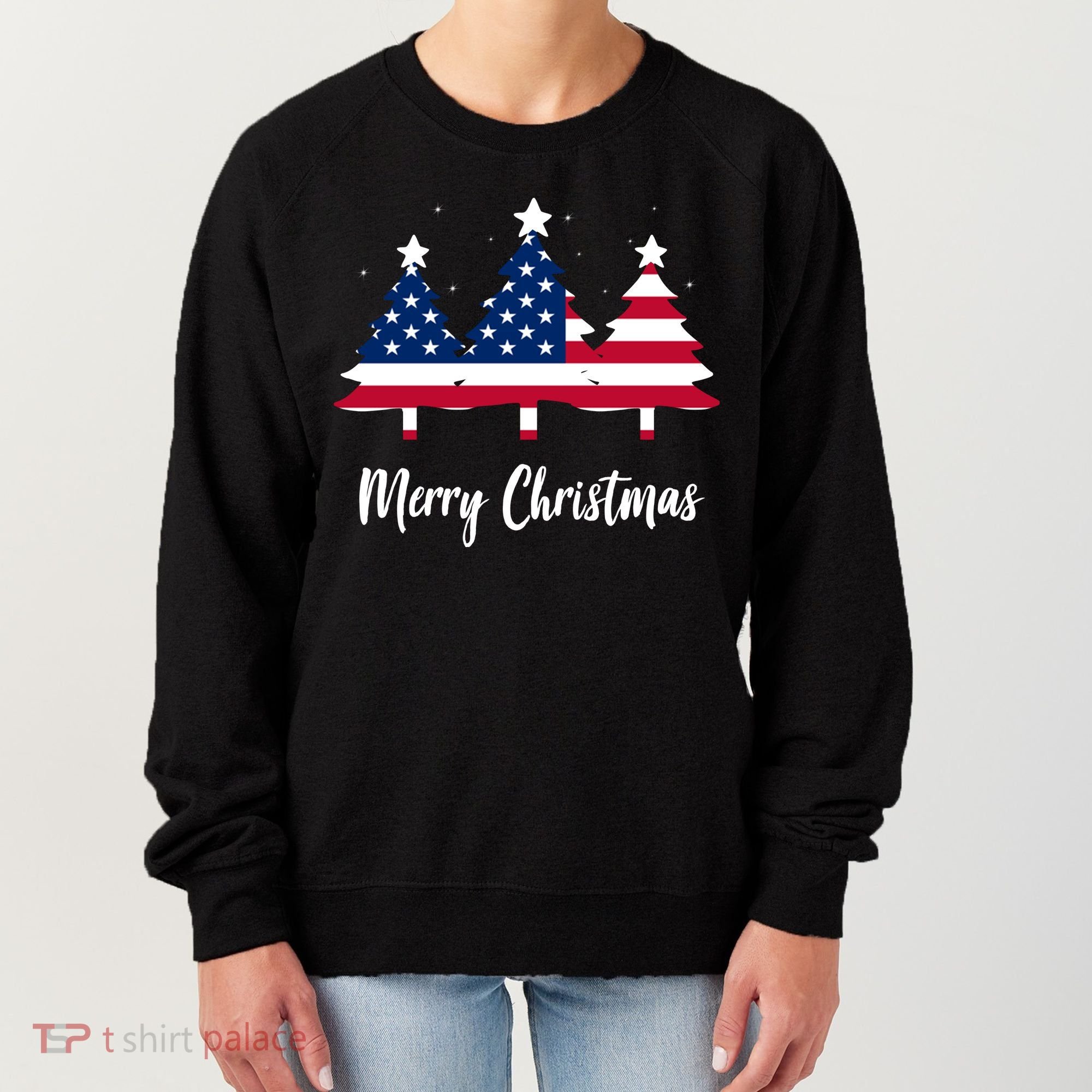 Merry Christmas American Flag Trees Women's Sweatshirt
