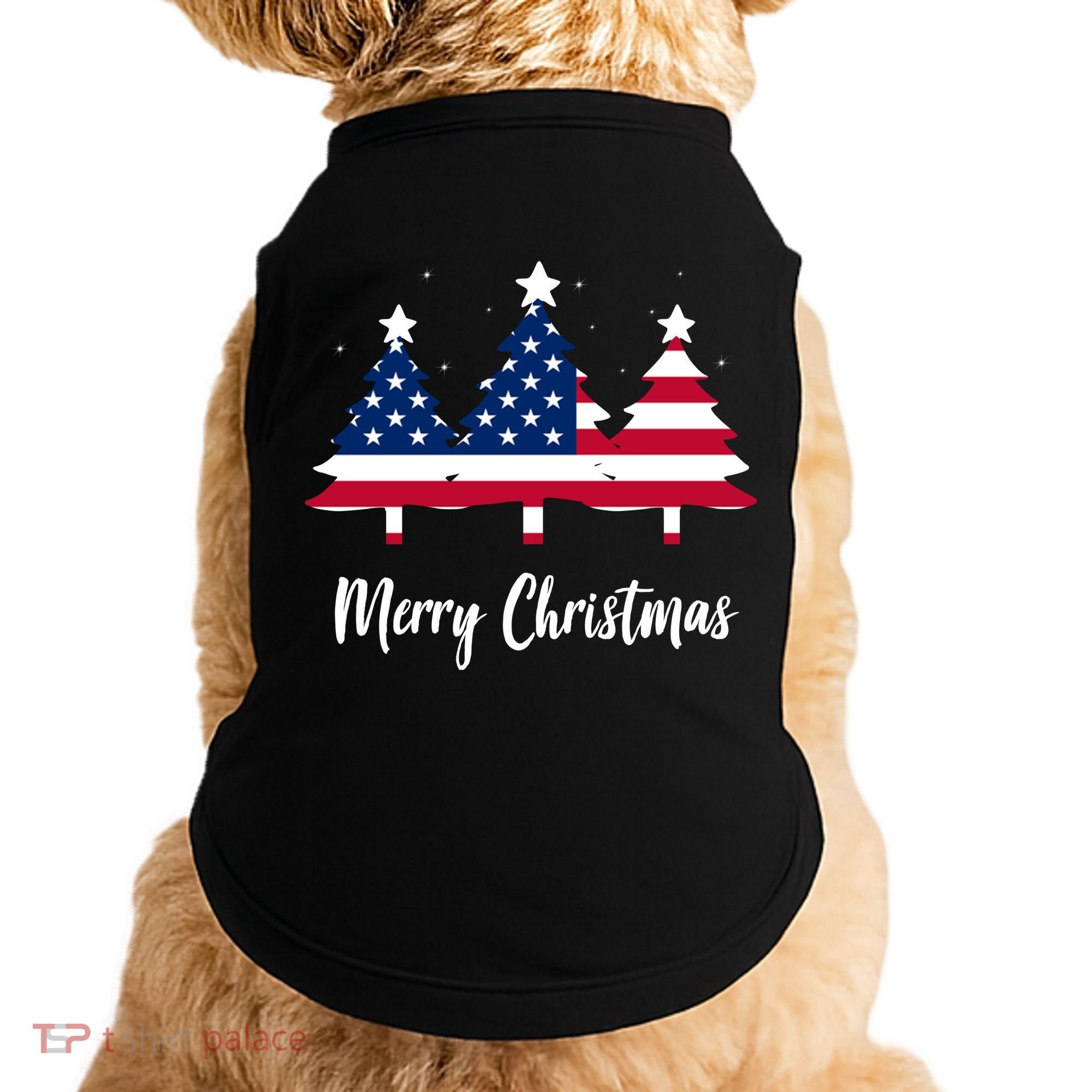 Merry Christmas American Flag Trees Doggie Tank