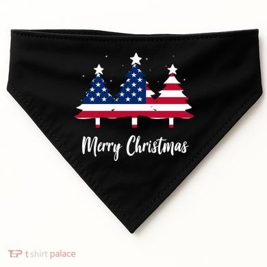 Merry Christmas American Flag Trees USA-Made Doggie Bandana