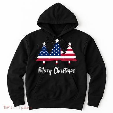 Merry Christmas American Flag Trees Hoodie