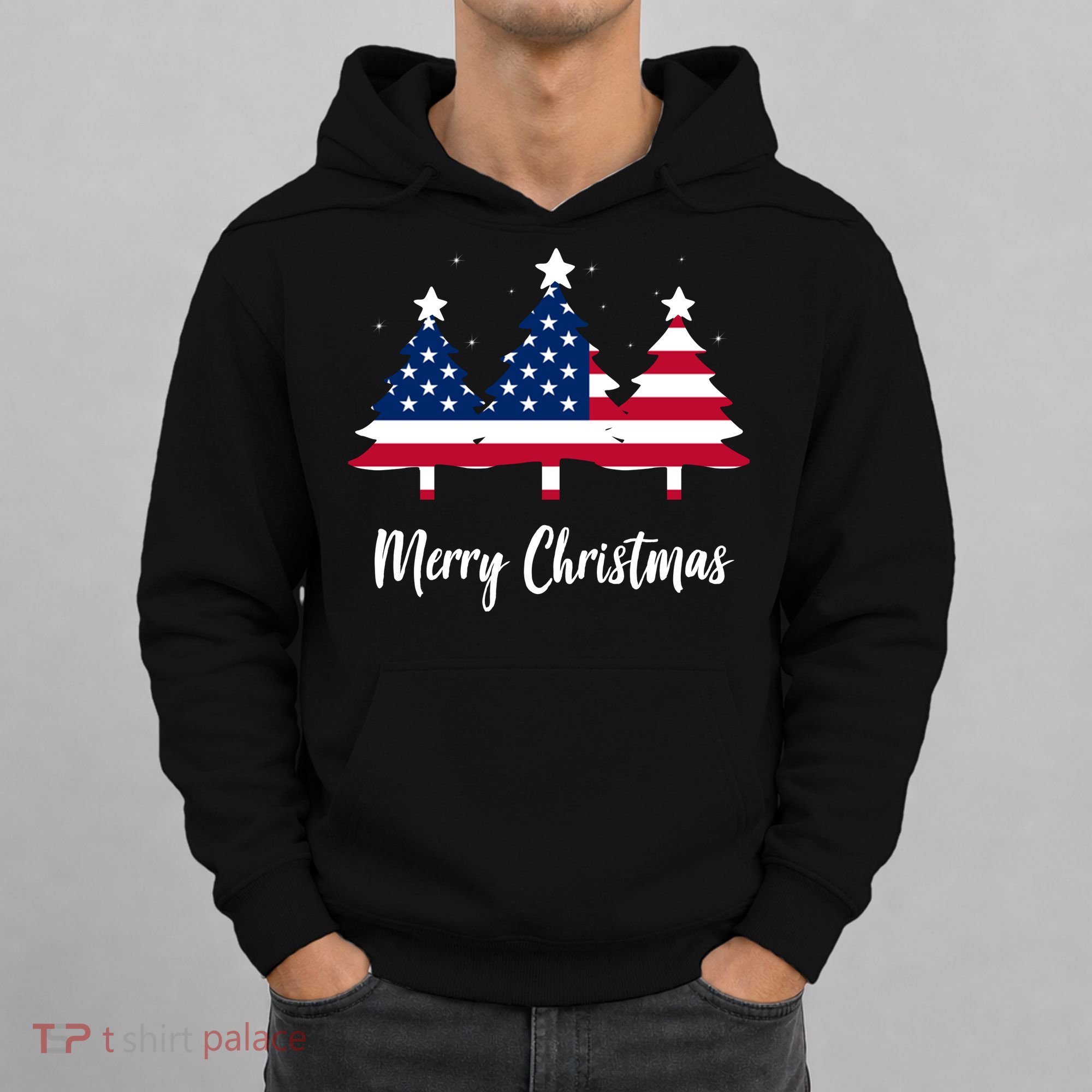 Merry Christmas American Flag Trees Hoodie