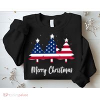 Merry Christmas American Flag Trees Sweatshirt thumb 2