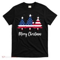 Merry Christmas American Flag Trees T-Shirt thumb 0