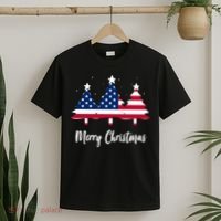 Merry Christmas American Flag Trees T-Shirt thumb 2