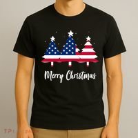 Merry Christmas American Flag Trees T-Shirt thumb 3