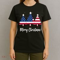 Merry Christmas American Flag Trees T-Shirt thumb 4
