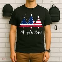 Merry Christmas American Flag Trees T-Shirt thumb 6
