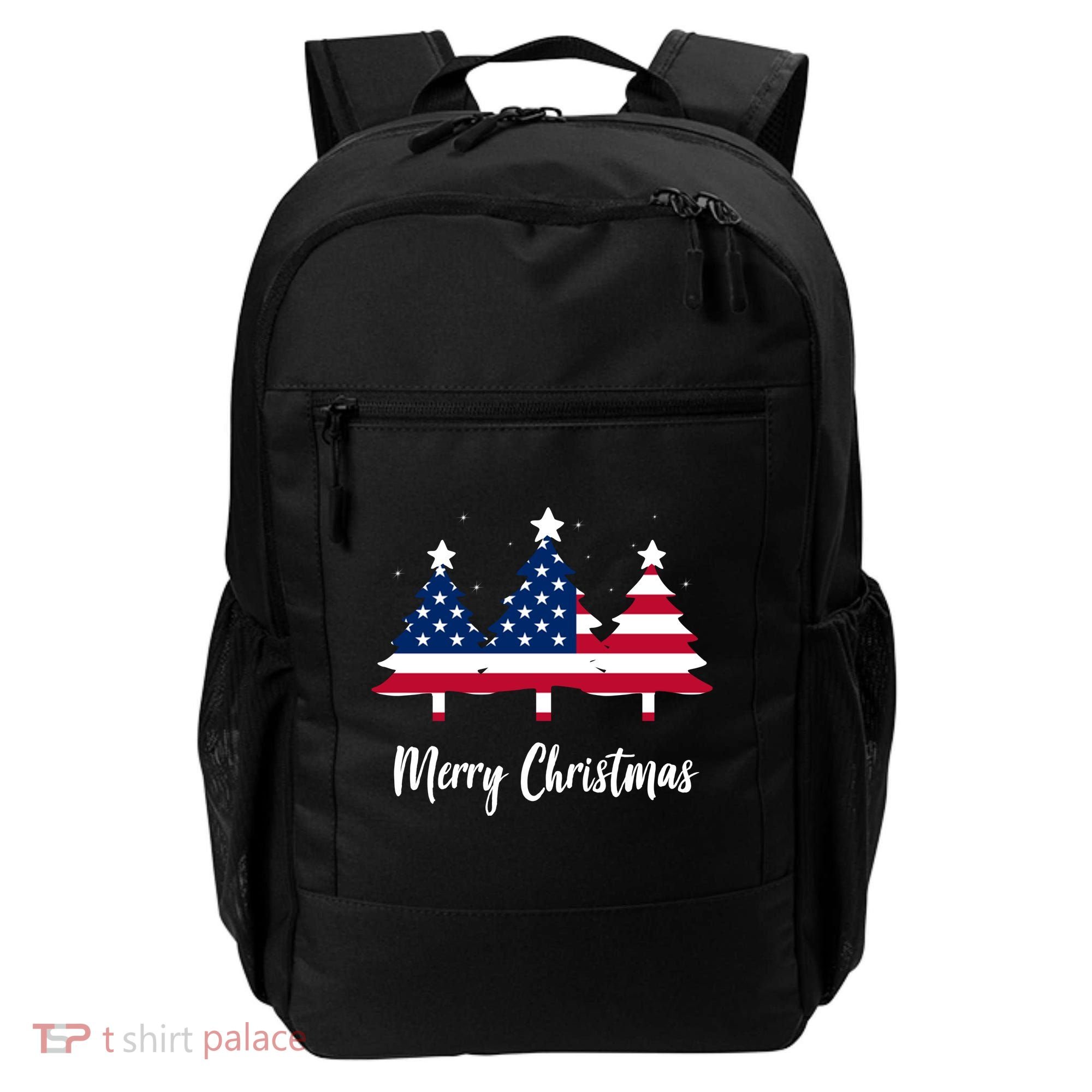 Merry Christmas American Flag Trees Backpack