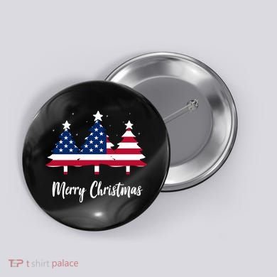 Merry Christmas American Flag Trees Button