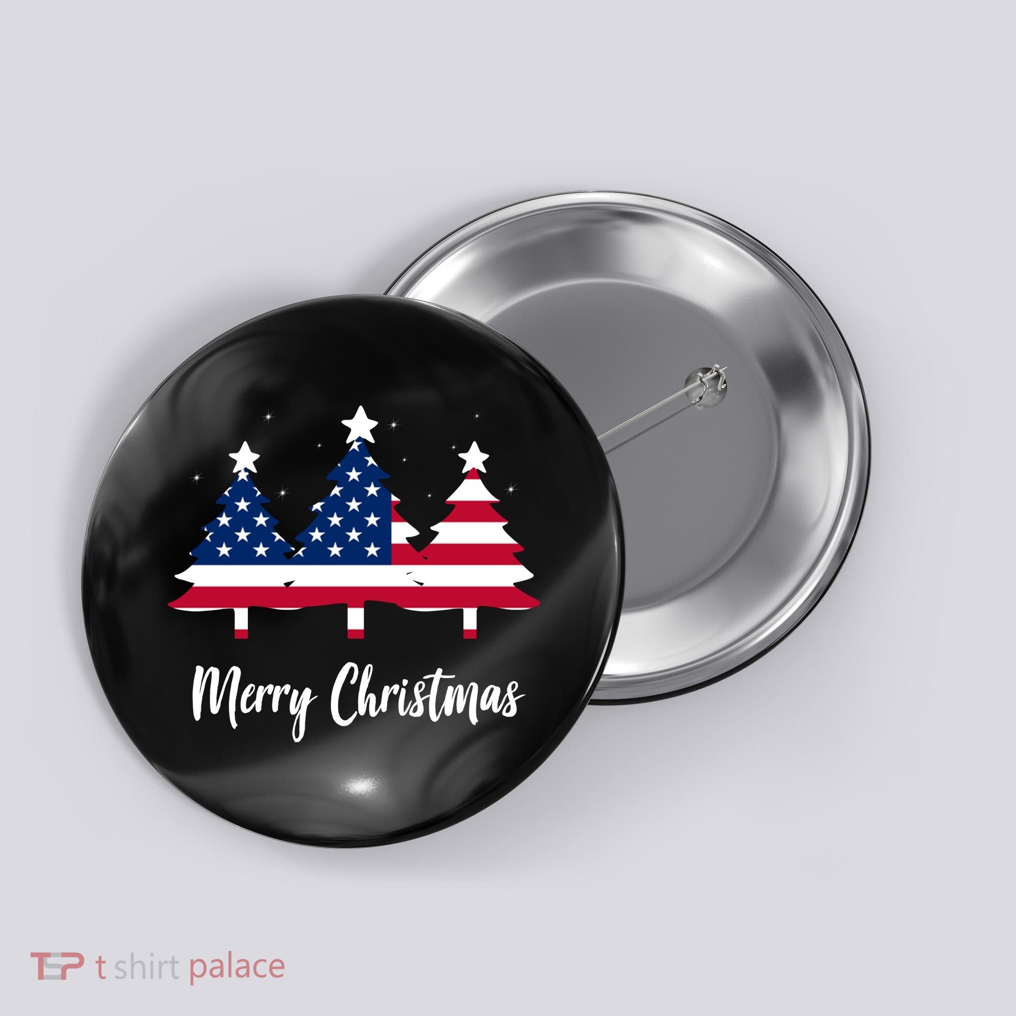 Merry Christmas American Flag Trees Button