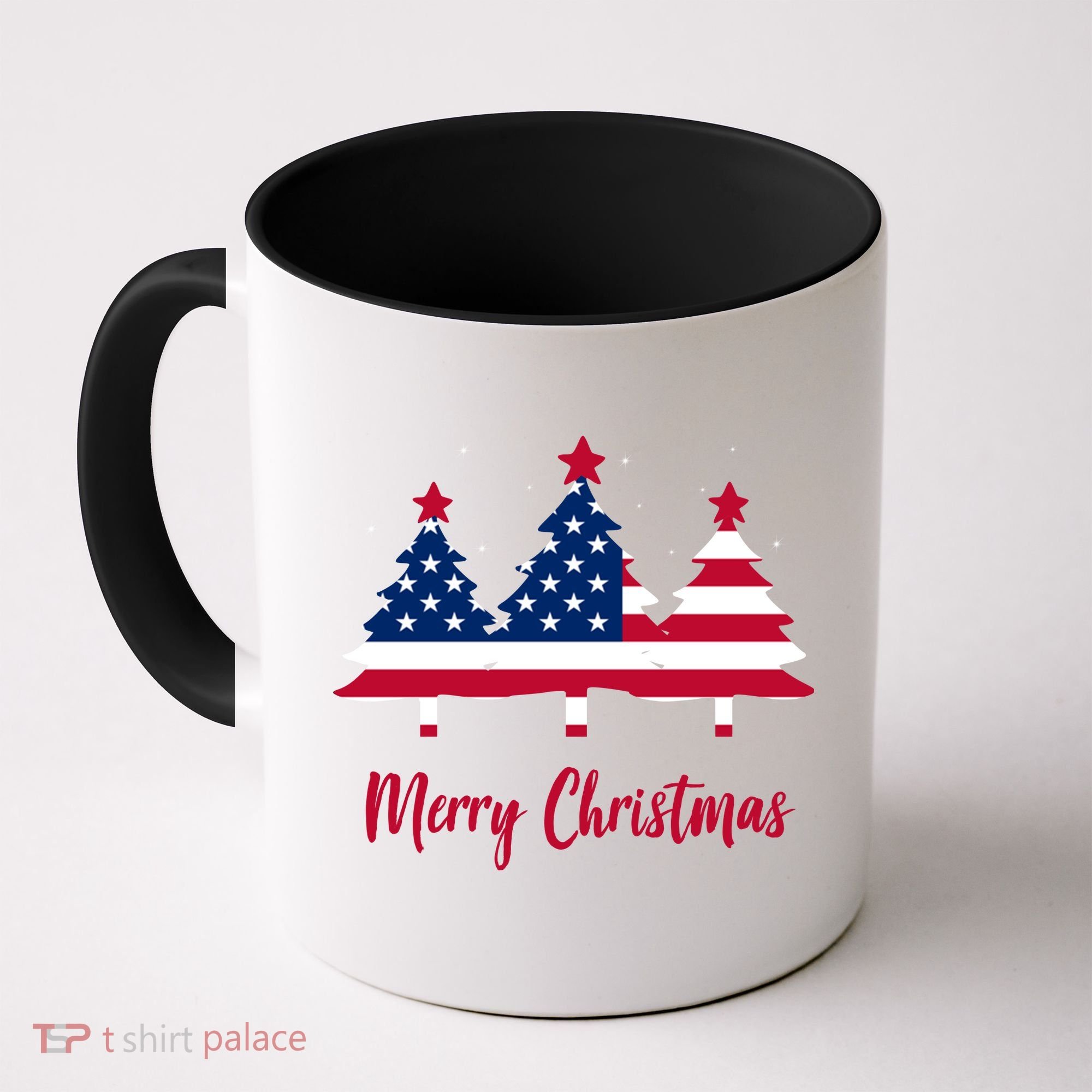 Merry Christmas American Flag Trees Coffee Mug