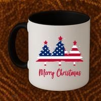 Merry Christmas American Flag Trees Coffee Mug thumb 2