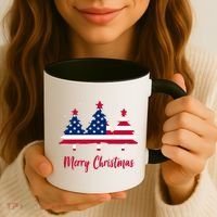 Merry Christmas American Flag Trees Coffee Mug thumb 3