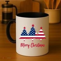 Merry Christmas American Flag Trees Coffee Mug thumb 4