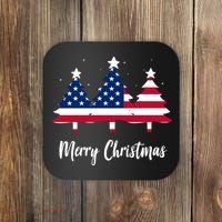 Merry Christmas American Flag Trees Coaster thumb 0