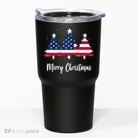 Merry Christmas American Flag Trees Tumbler thumb 0