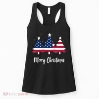 Merry Christmas American Flag Trees Women's Tank Top thumb 0