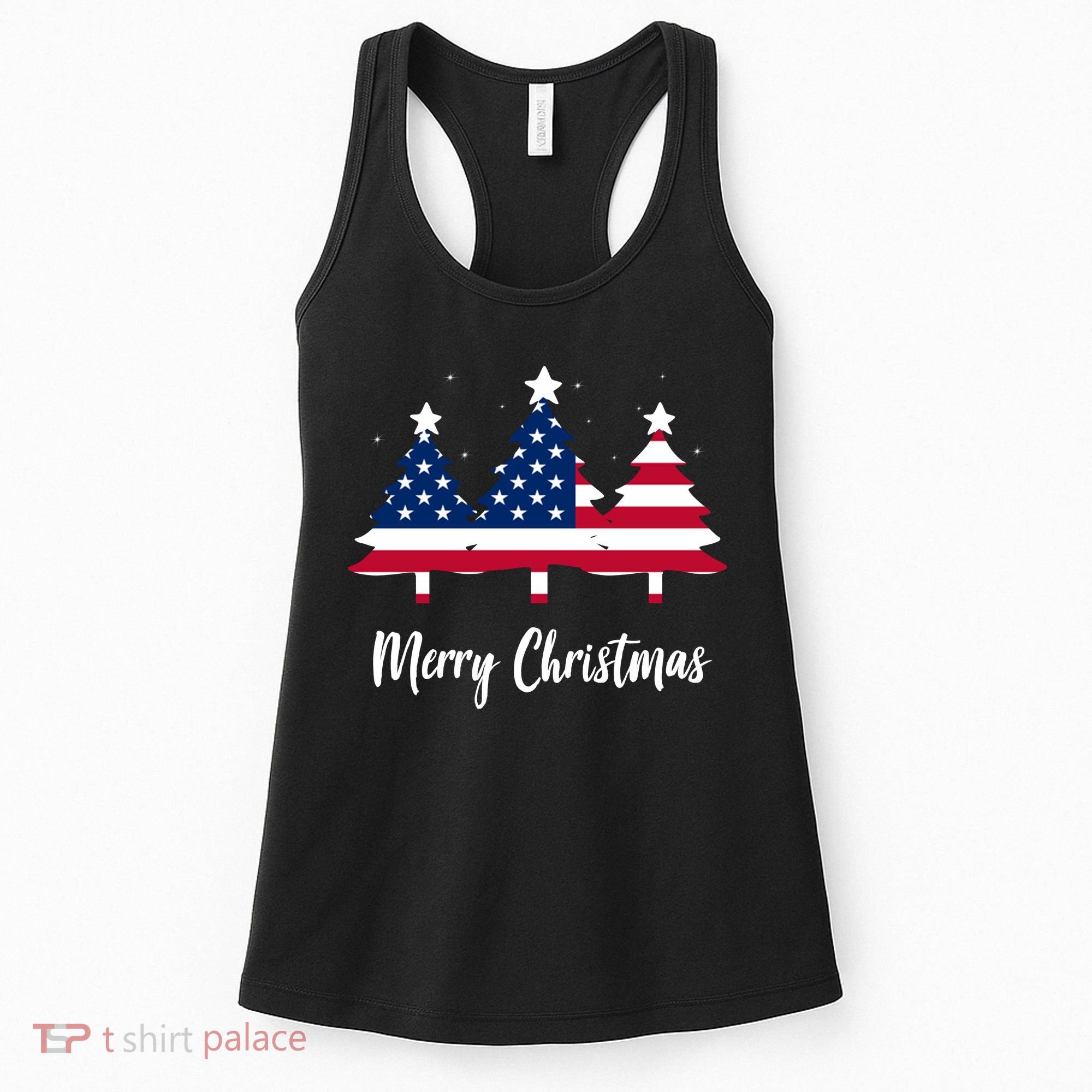 Merry Christmas American Flag Trees Women's Tank Top