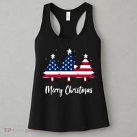 Merry Christmas American Flag Trees Women's Tank Top thumb 3