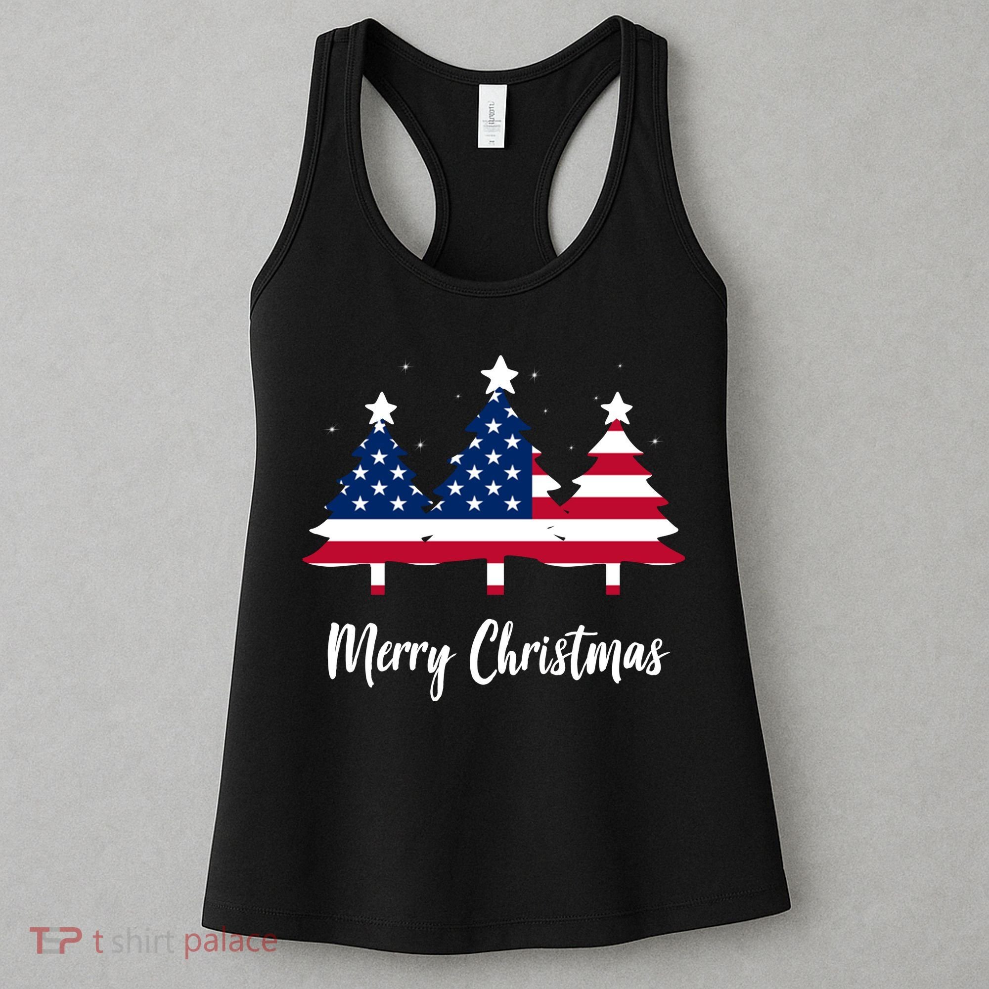 Merry Christmas American Flag Trees Women's Tank Top