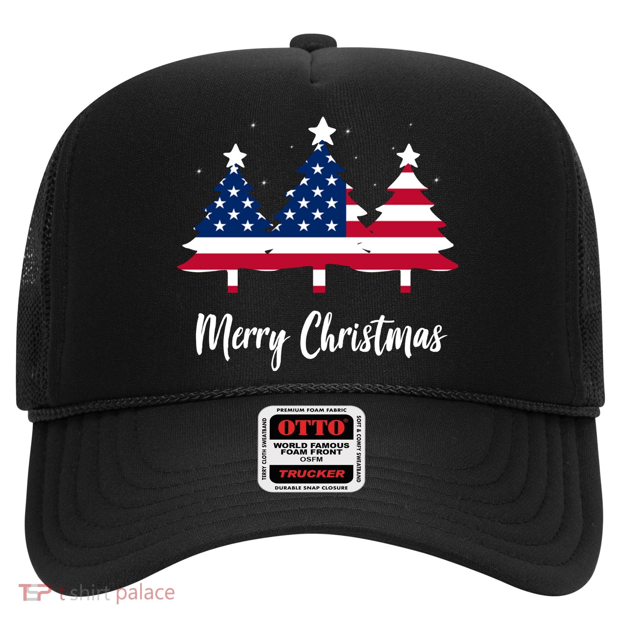 Merry Christmas American Flag Trees Hat