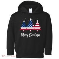Merry Christmas American Flag Trees Toddler Hoodie thumb 0