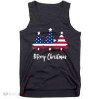 Merry Christmas American Flag Trees Tank Top thumb 0