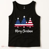 Merry Christmas American Flag Trees Tank Top thumb 2