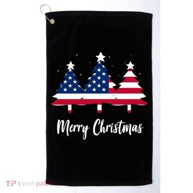 Merry Christmas American Flag Trees Golf Towel