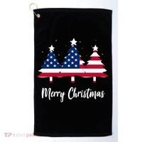 Merry Christmas American Flag Trees Golf Towel thumb 0