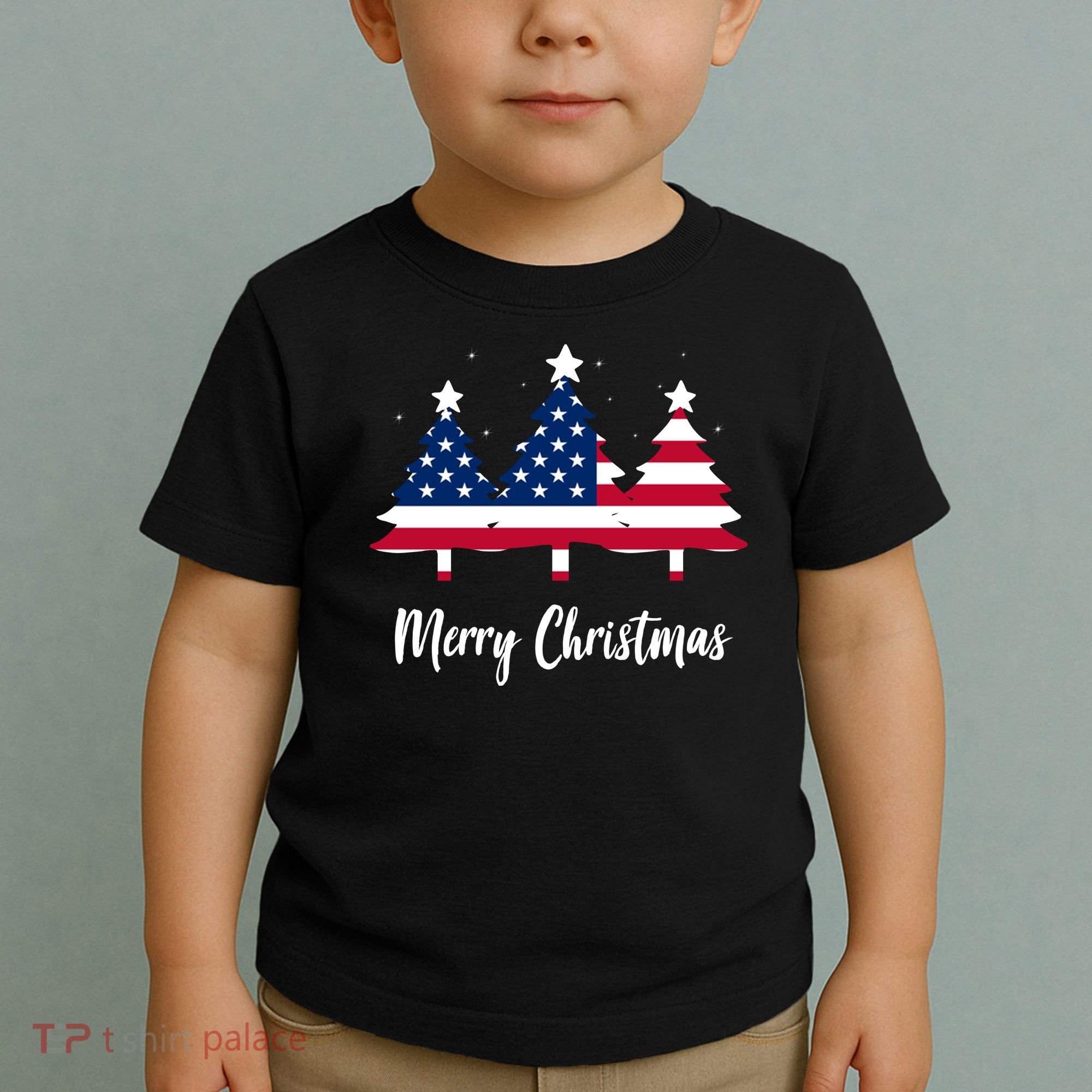 Merry Christmas American Flag Trees Toddler T-Shirt