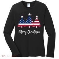 Merry Christmas American Flag Trees Women's Long Sleeve Shirt thumb 0