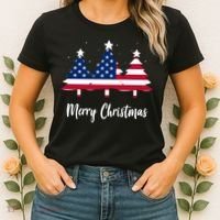 Merry Christmas American Flag Trees Women's T-Shirt thumb 2