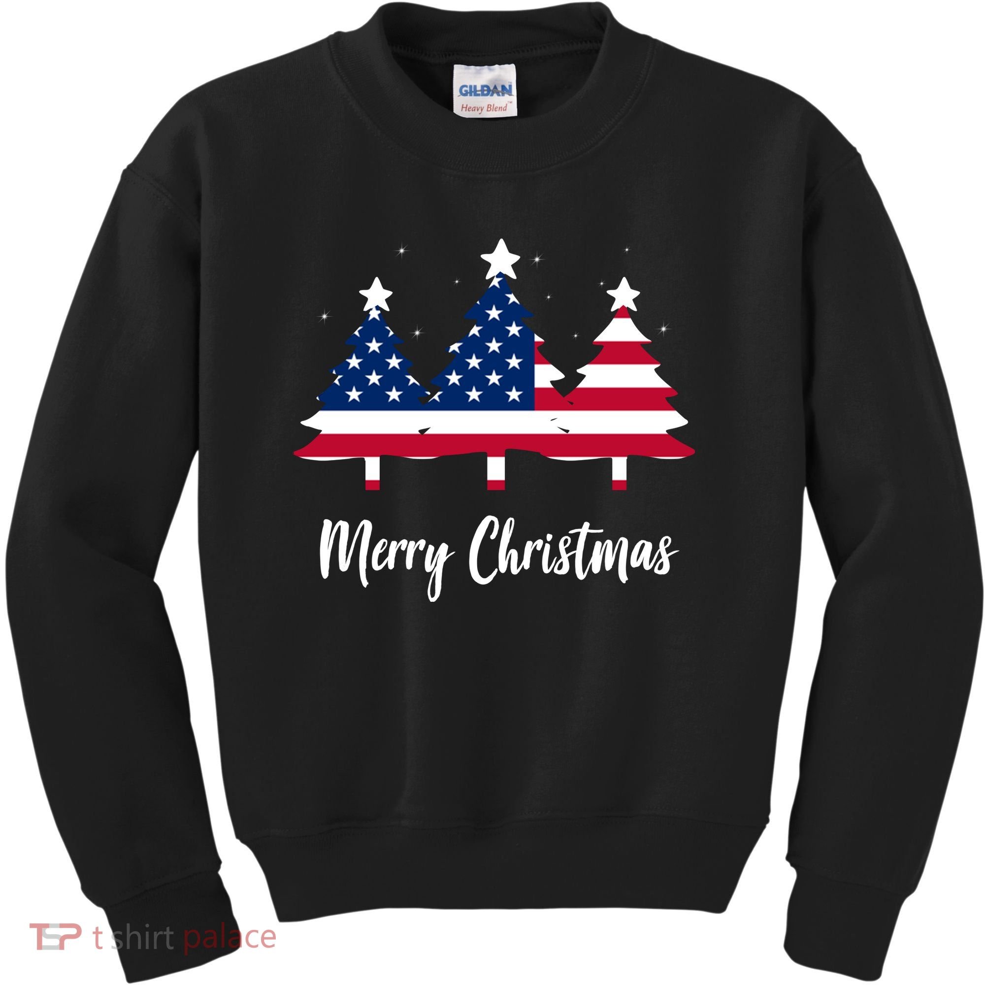 Merry Christmas American Flag Trees Kids Sweatshirt