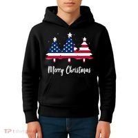 Merry Christmas American Flag Trees Kids Hoodie thumb 4