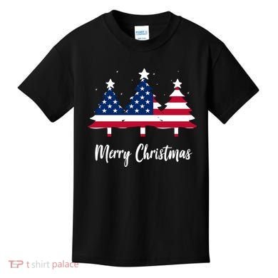 Merry Christmas American Flag Trees Kids T-Shirt