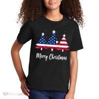 Merry Christmas American Flag Trees Kids T-Shirt thumb 2