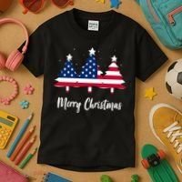 Merry Christmas American Flag Trees Kids T-Shirt thumb 3