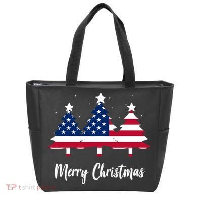 Merry Christmas American Flag Trees Tote Bag