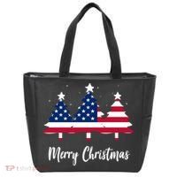 Merry Christmas American Flag Trees Tote Bag thumb 0
