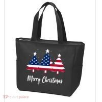 Merry Christmas American Flag Trees Tote Bag thumb 3