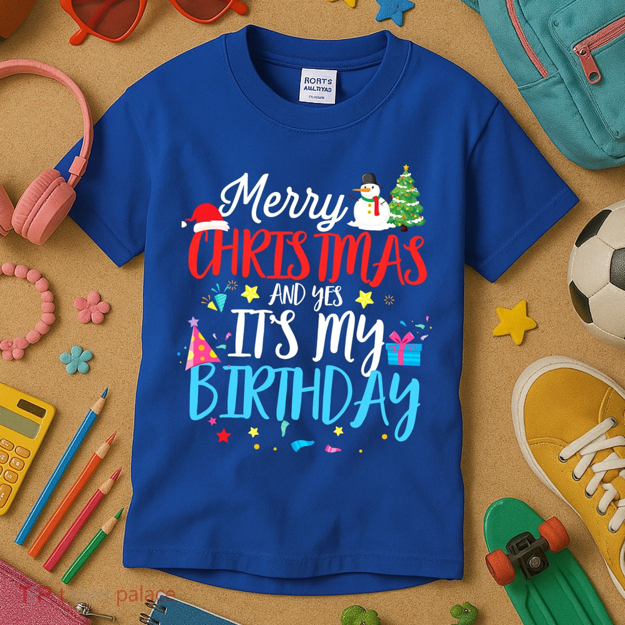 Merry Christmas And Yes ItS My Birthday Funny Bday Xmas Gift Kids T-Shirt