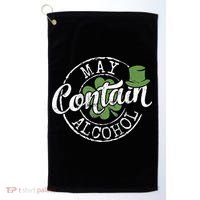 May Contain Alcohol Funny Saint Paddy's St Patrick's Day Golf Towel thumb 0